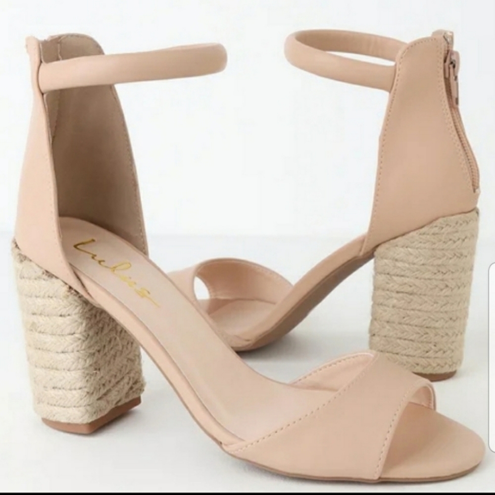 Lulu's- VEGAN LEATHER Nude Ankle Strap Heel